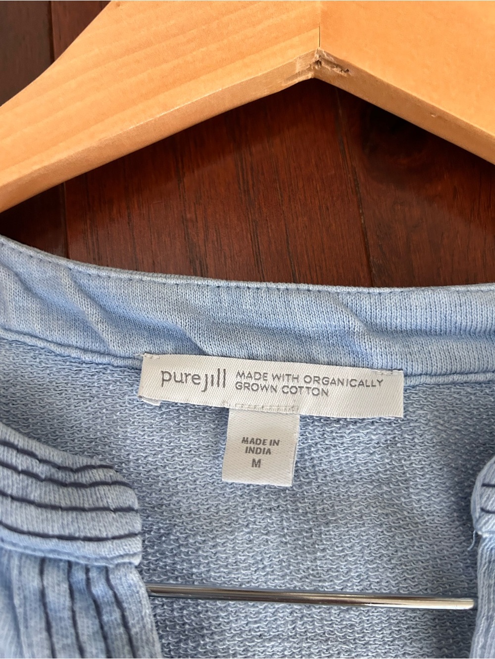 Pure Jill J Jill Blue Organic Cotton Slub Knit Split Neck Top Size large - Picture 6 of 7